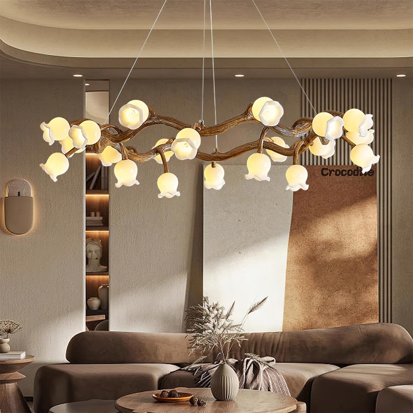Lustre Amélie Flowers, design branche organique avec lumières délicates en forme de fleur