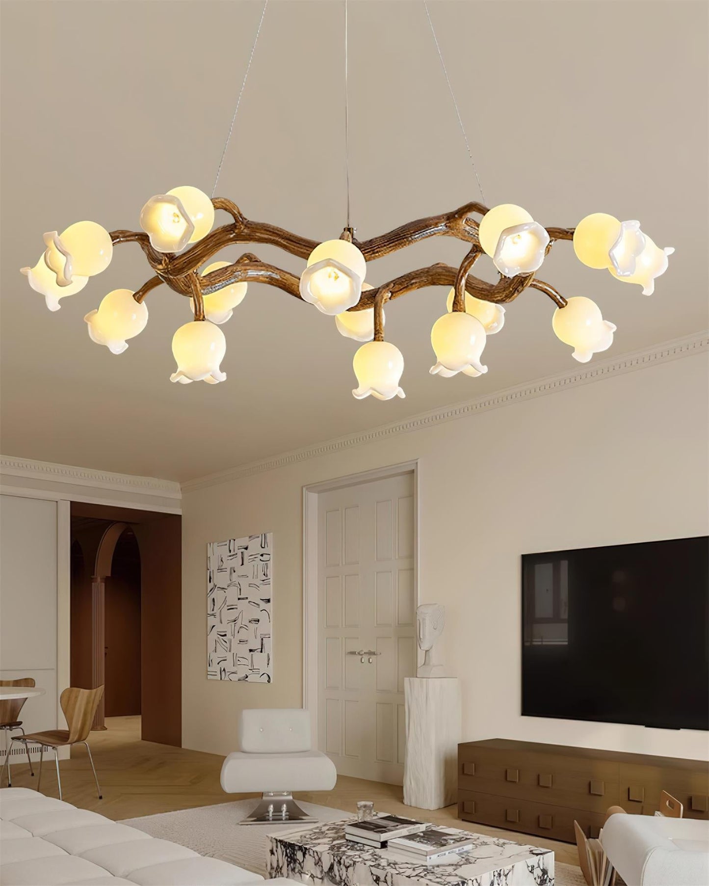 Lustre Amélie Flowers, design branche organique avec lumières délicates en forme de fleur
