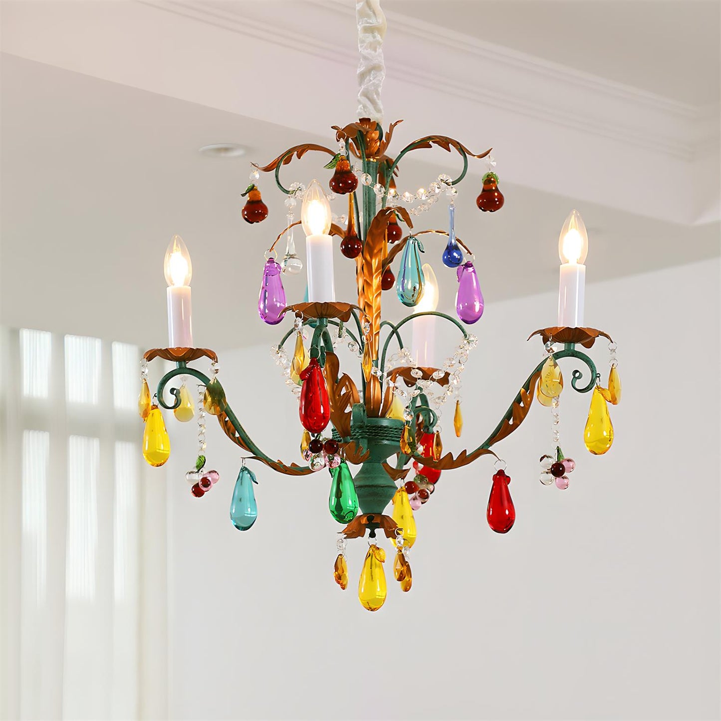 Solène Artistic Chandelier, Multicolor Glass Drops with Metal Frame