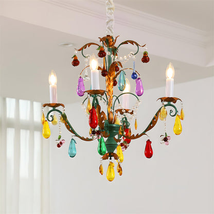 Solène Artistic Chandelier, Multicolor Glass Drops with Metal Frame