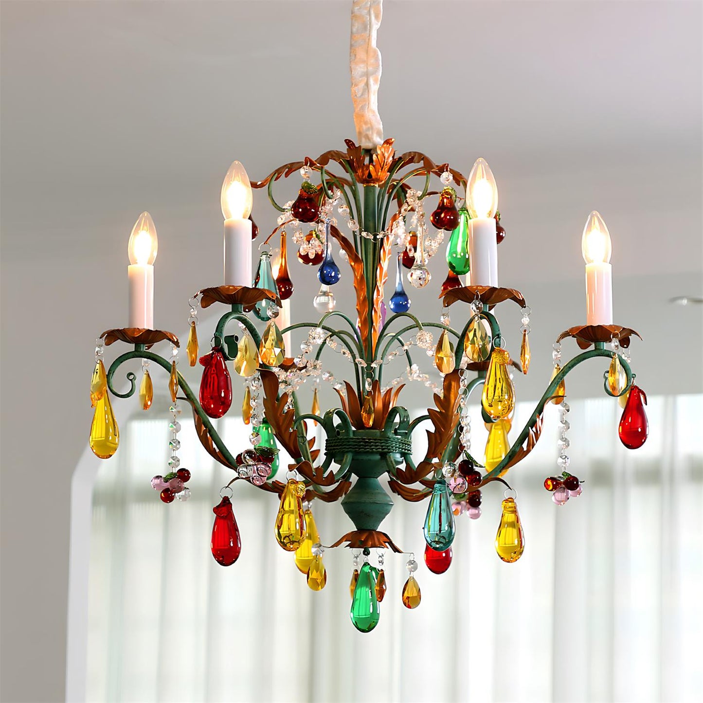 Solène Artistic Chandelier, Multicolor Glass Drops with Metal Frame