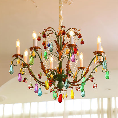 Solène Artistic Chandelier, Multicolor Glass Drops with Metal Frame