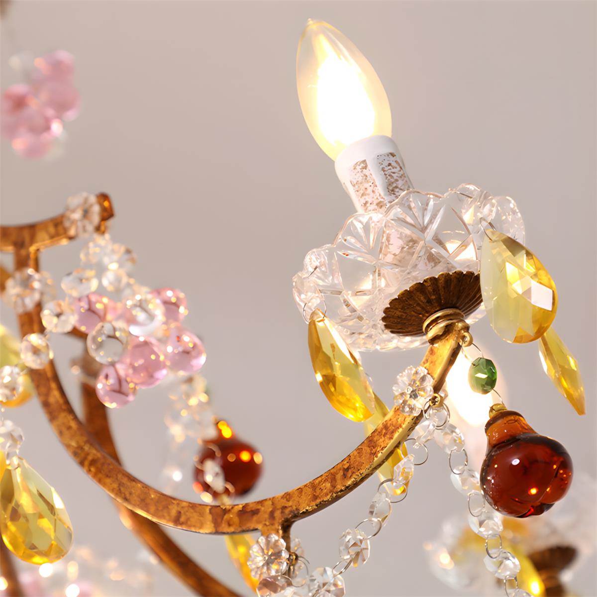 Solène Artistic Chandelier, Multicolor Glass Drops with Metal Frame