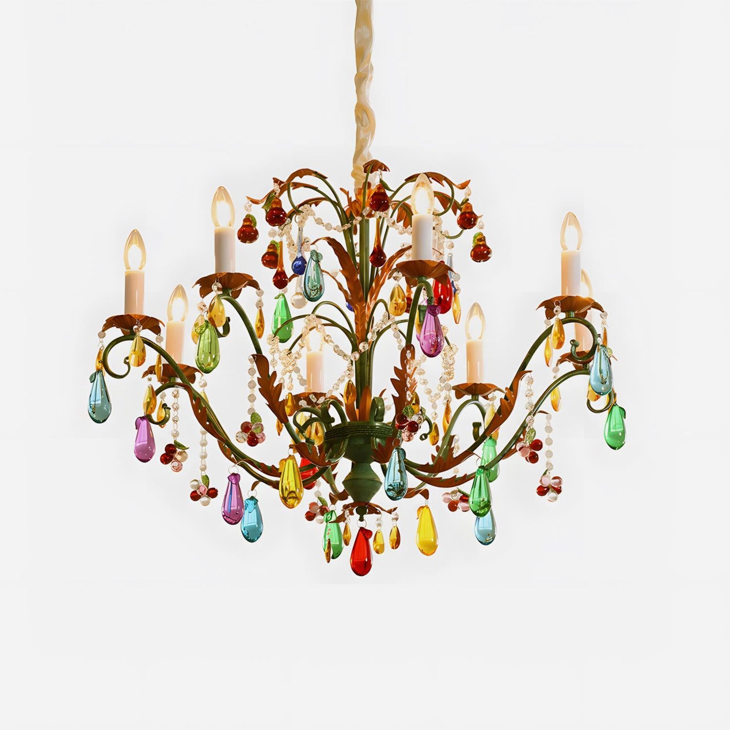 Solène Artistic Chandelier, Multicolor Glass Drops with Metal Frame