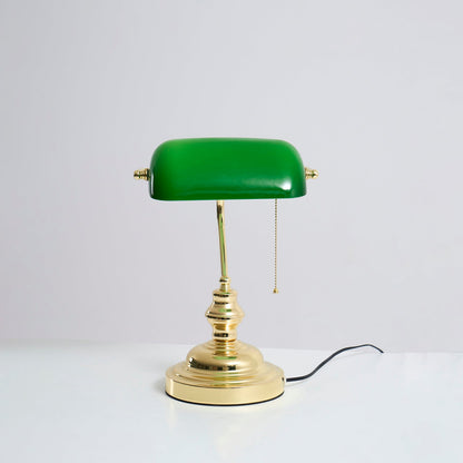 Colette Vintage Bankers Table Lamp with Green Glass Shade