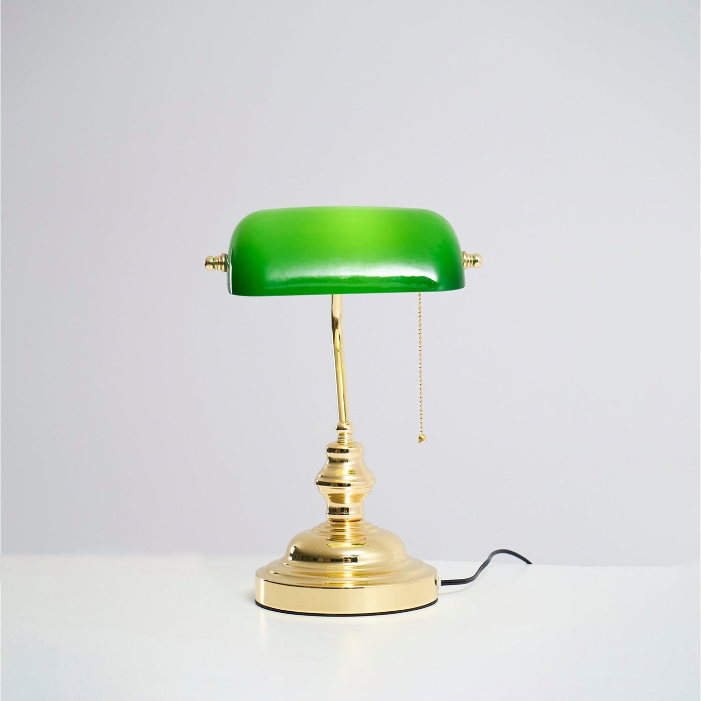 Colette Vintage Bankers Table Lamp with Green Glass Shade