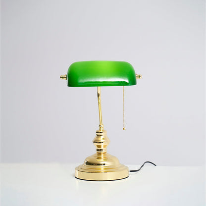 Colette Vintage Bankers Table Lamp with Green Glass Shade