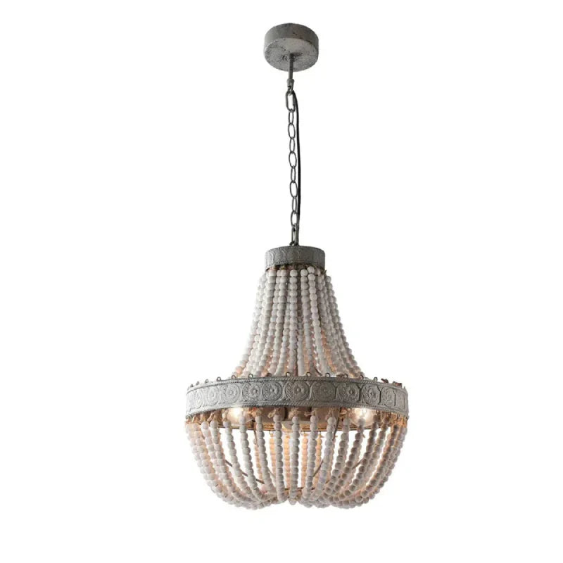 Camille Wooden Bead Cascade Pendant Lamp Rustic Ceiling Light