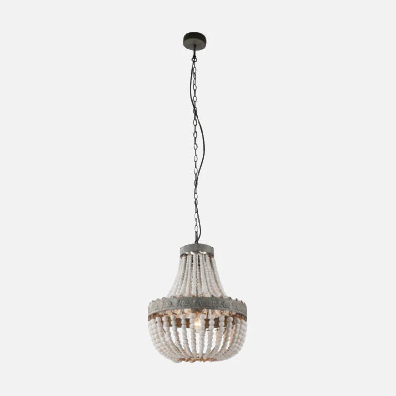 Camille Wooden Bead Cascade Pendant Lamp Rustic Ceiling Light