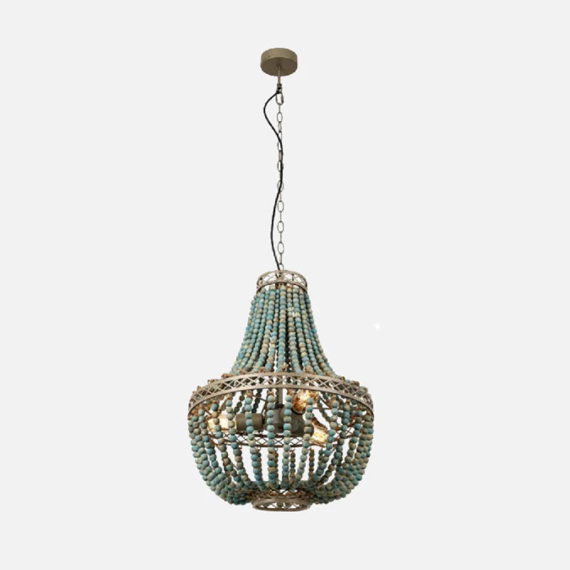 Camille Wooden Bead Cascade Pendant Lamp Rustic Ceiling Light