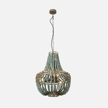 Camille Wooden Bead Cascade Pendant Lamp Rustic Ceiling Light