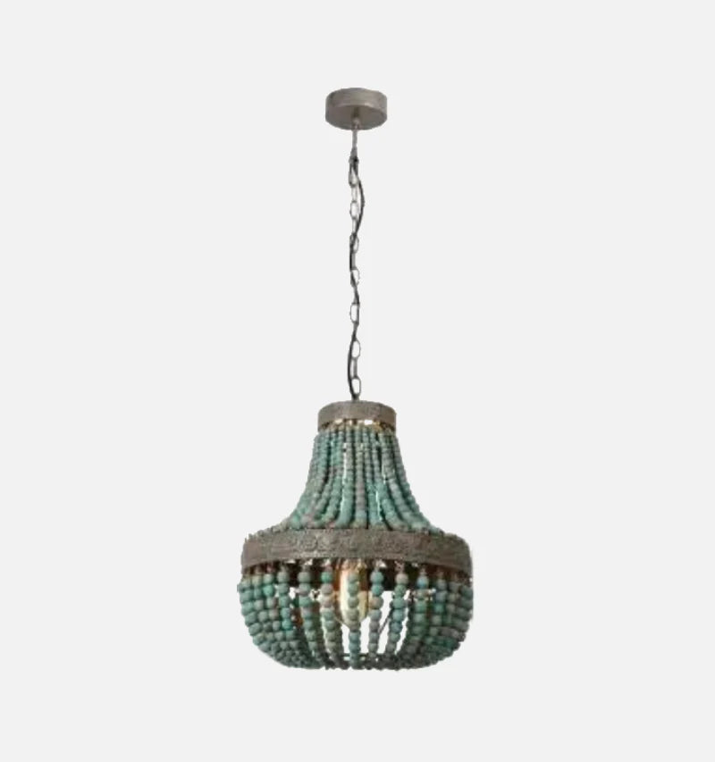 Camille Wooden Bead Cascade Pendant Lamp Rustic Ceiling Light