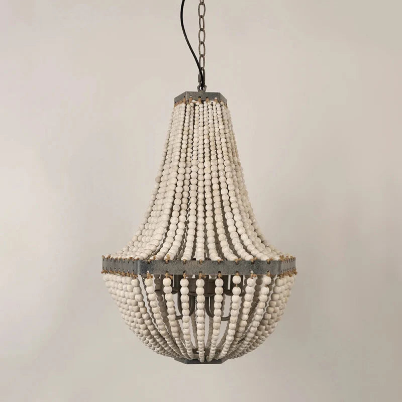 Camille Wooden Bead Cascade Pendant Lamp Rustic Ceiling Light