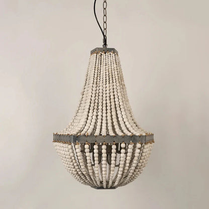 Camille Wooden Bead Cascade Pendant Lamp Rustic Ceiling Light