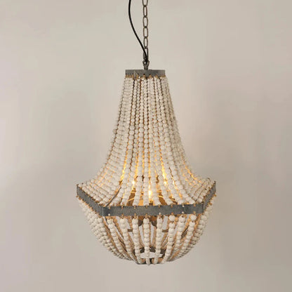 Camille Wooden Bead Cascade Pendant Lamp Rustic Ceiling Light
