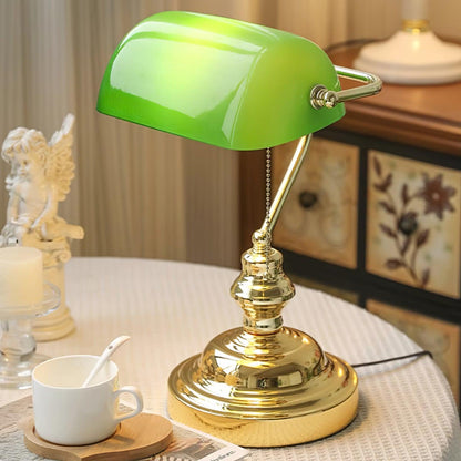 Colette Vintage Bankers Table Lamp with Green Glass Shade