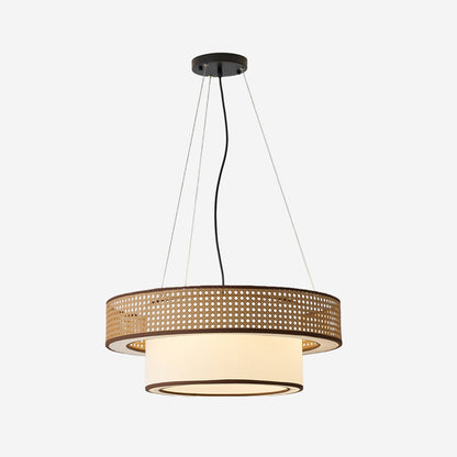Camille Wicker Chandelier, Rattan Frame with Fabric Shade