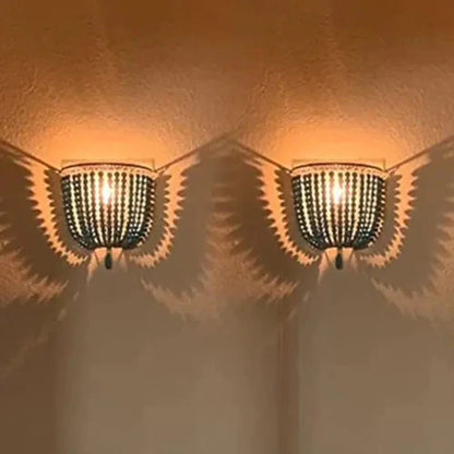 Camille Wooden Bead Cascade Wall Lamp Boho Rustic Sconce Light