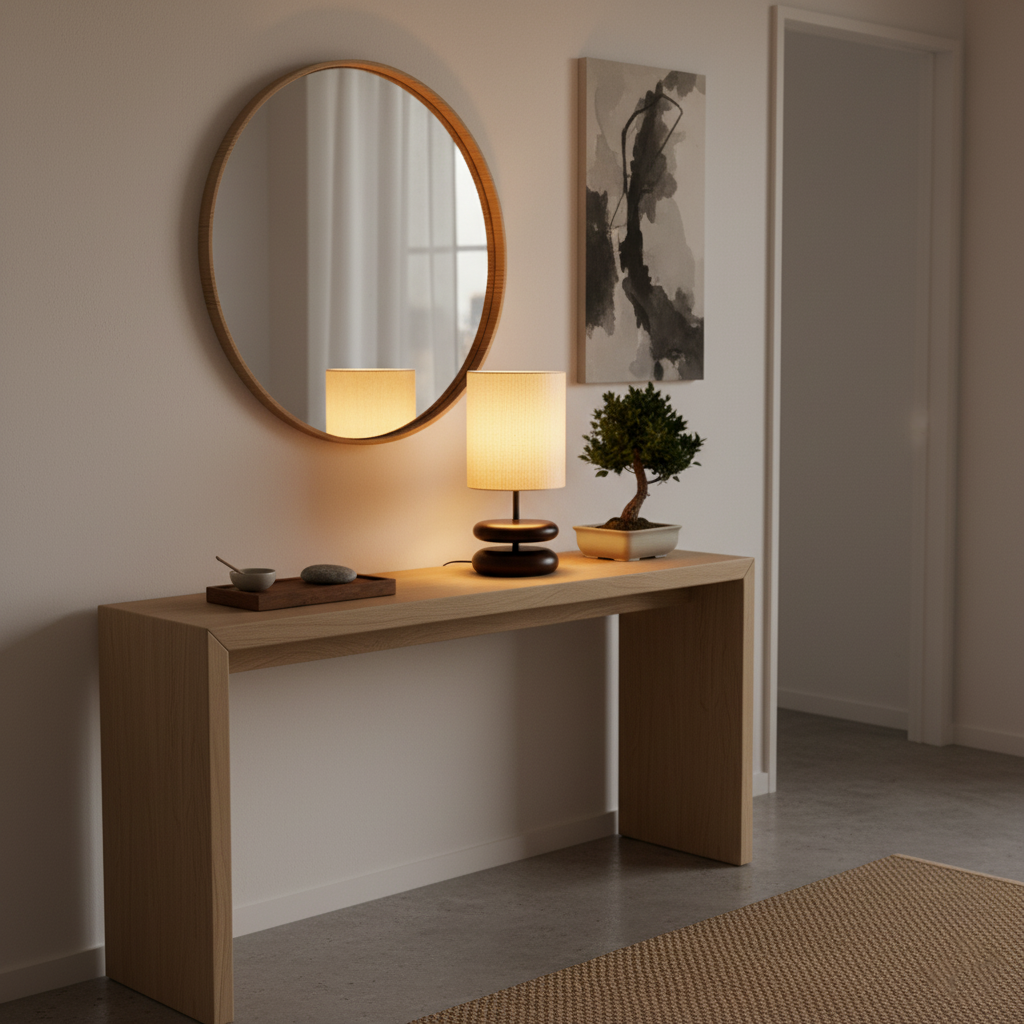 Camille Wooden River Rock Table Lamp with Fabric Shade