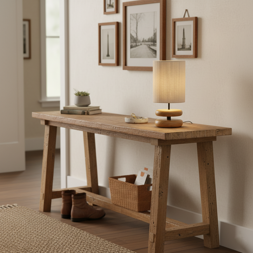 Camille Wooden River Rock Table Lamp with Fabric Shade