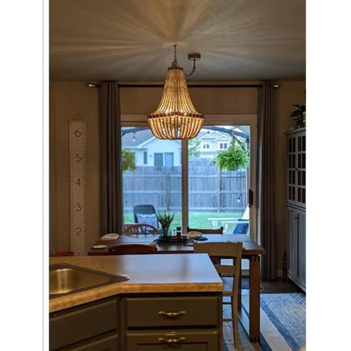 Camille Wooden Bead Cascade Pendant Lamp Rustic Ceiling Light