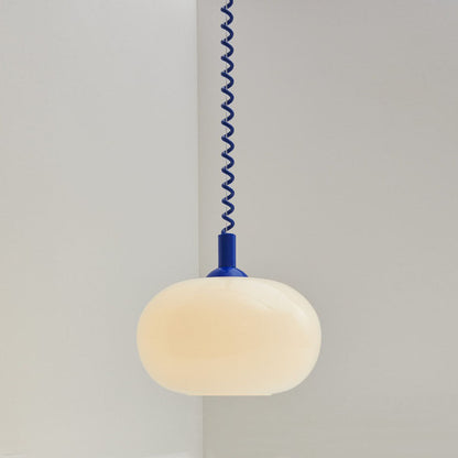 Camille Retractable Spring Wire LED Pendant Light White Glass Modern Fixture