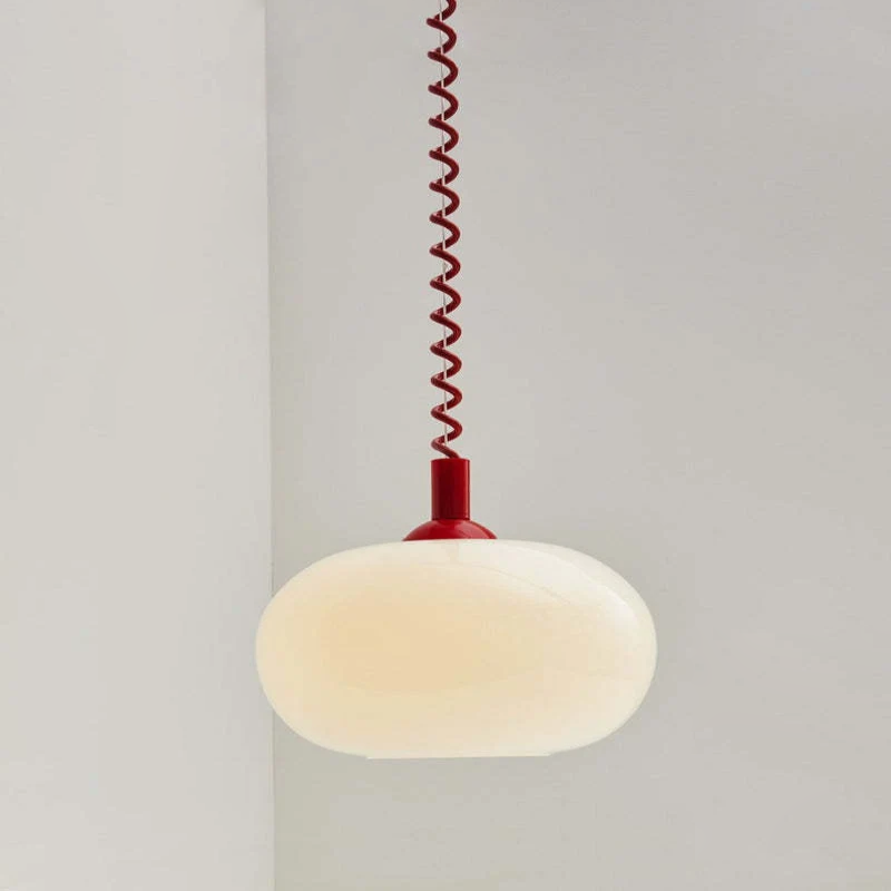 Camille Retractable Spring Wire LED Pendant Light White Glass Modern Fixture