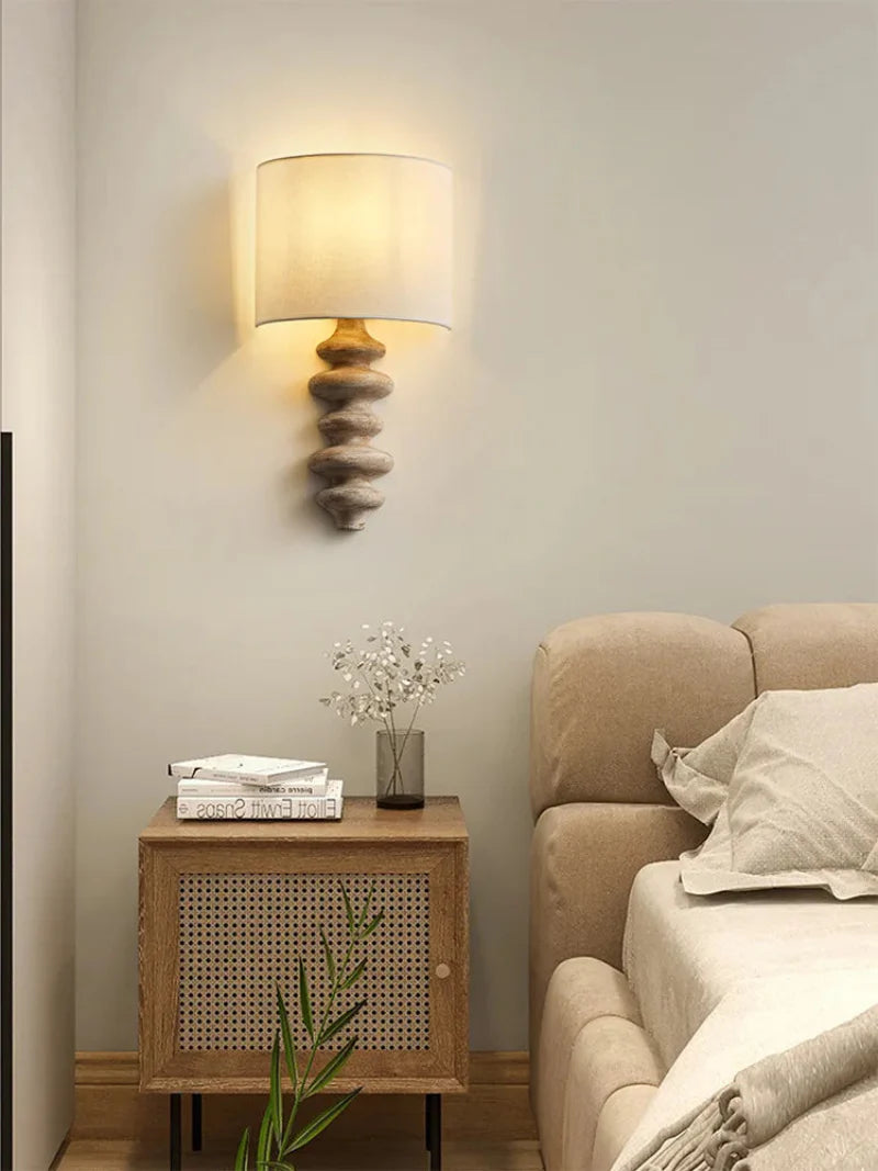Élise Wood Spiral Applique Murale Abat-jour en Tissu Lumière Moderne